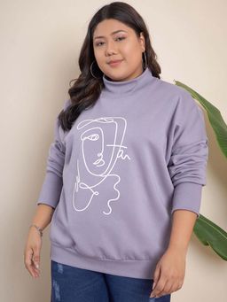 CURVY STREET - Lavender Cotton High Neck Full Sleeves Printed Sweatshirt