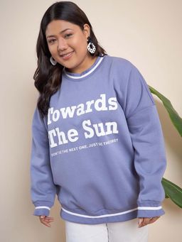 CURVY STREET - Lavender Cotton Round Neck Full Sleeves Typography Sweatshirt