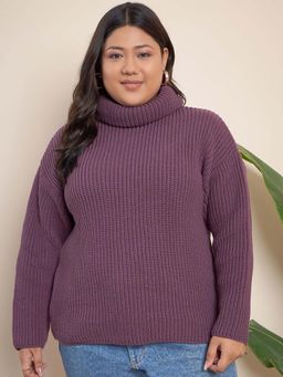 CURVY STREET - Purple Acrylic Turtle Neck Full Sleeves Solid Sweater