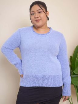 CURVY STREET - Blue Acrylic Round Neck Full Sleeves Solid Sweater