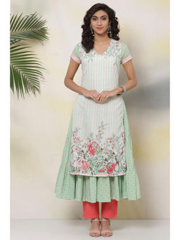 Biba - Green Art Silk Kurtas (set Of 2)