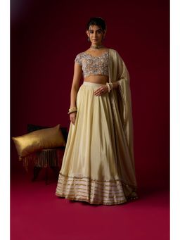 RAYASHA KHAN - Beige Tissue Lehenga with Blouse and Dupatta