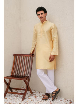 HOUSE OF KARI - Men's In Jacquard Printed Yellow Kurta