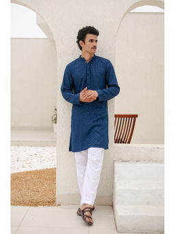 HOUSE OF KARI - Men's In Embroidered Sequined Rayon Blue Kurta