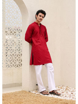 HOUSE OF KARI - Men's In Embroidered Sequined Rayon Red Kurta