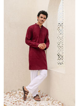 HOUSE OF KARI - Men's In Embroidered Sequined Rayon Maroon Kurta