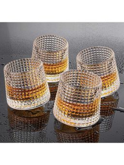 Car-O-Bar - Tipsy Whiskey Glass Fluted Crystal Colour 180ml Rotating Heavy Base Glass (Pack of 2)