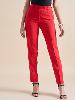 Powersutra - Slim Fit Trousers For Women - Red