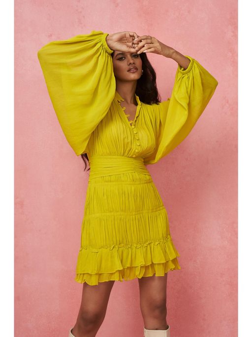 slim fit dress slacks Yellow The Label — Danielle Buckled Dress — Gilded M