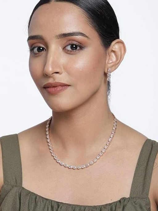 Accessher Rose Gold-Plated Studded Handcrafted Jewellery Set For Women