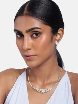 Accessher - Studded Silver Plated American Diamond Jewellery Set For Women