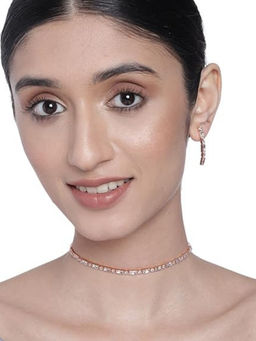 Accessher - Women Handcrafted Necklace and Earrings Rose-Gold Plated Studded For Women