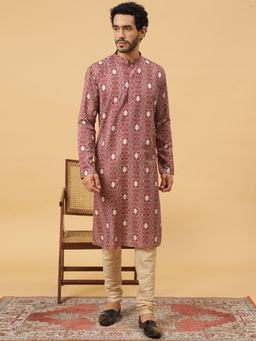 TABARD - Cotton Printed Maroon Ethnicwear Men Kurta