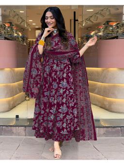 Gahan - Womens Viscose Rayon Printed Anarkali Kurta with Pant & Dupatta