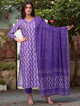 Gahan - Womens Viscose Rayon Straight Printed Kurta with Pant & Dupatta