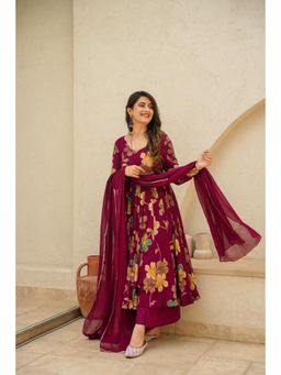 Gahan - Womens Viscose Rayon Printed Anarkali Kurta with Palazzo & Dupatta