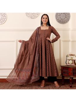 Gahan - Womens Viscose Rayon Printed Anarkali Kurta with Pant & Dupatta