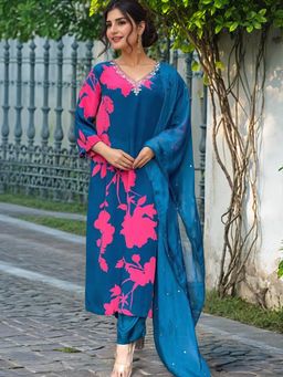 Gahan - Womens Viscose Rayon Floral Anarkali Kurta with Pant & Dupatta