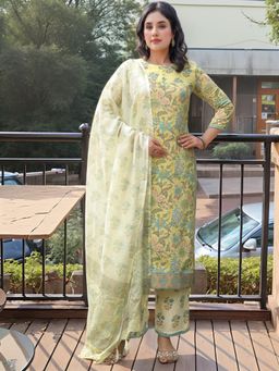 Gahan - Womens Viscose Rayon Straight Printed Kurta with Pant & Dupatta