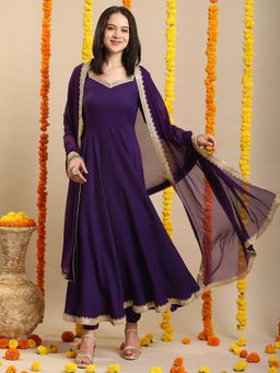 Gahan - Womens Viscose Rayon Solid Anarkali Kurta with Pant & Dupatta