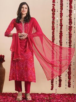 Gahan - Womens Viscose Rayon Straight Printed Kurta with Pant & Dupatta