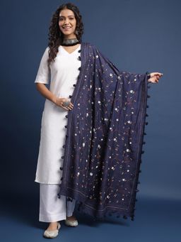 Gahan - Navy Blue Embroidered Dupatta
