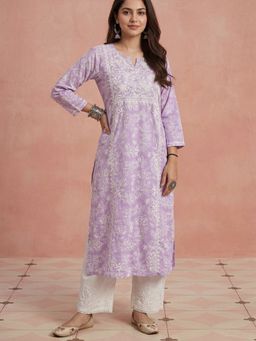 House of Chikankari - Lavender Cotton Cambric Chikankari Kurta