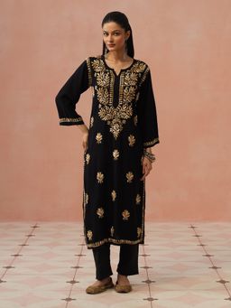 House of Chikankari - Black Rayon Chikankari Kurta