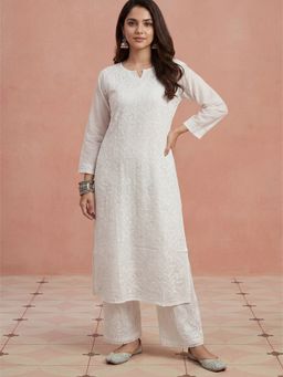 House of Chikankari - White Muslin Chikankari Kurta