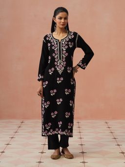 House of Chikankari - Black Rayon Chikankari Kurta