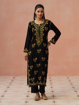 House of Chikankari - Black Rayon Chikankari Kurta