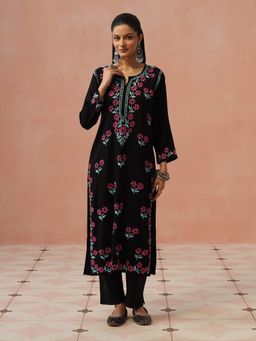 House of Chikankari - Black Rayon Chikankari Kurta