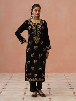 House of Chikankari - Black Rayon Chikankari Kurta