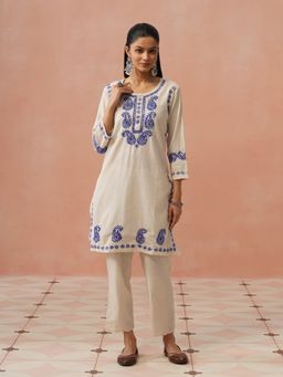 House of Chikankari - Off White Cotton Flex Chikankari Kurta