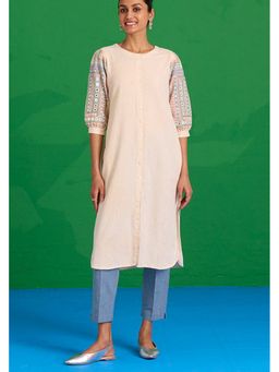 Okhai - Off White Quench Hand-Embroidered and Mirror Work Pure Cotton Kurta