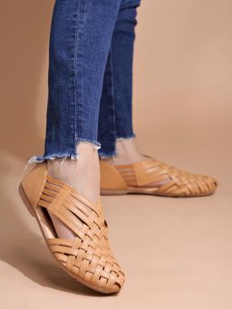 Shoetopia - Round Toe Tan Ballerinas for Women