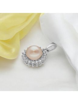 Sri Jagdamba Pearls - 925 Silver Square Designer Peach Pearl Pendant