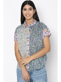 American Eagle - Women Blue Oversized Resort Shirt