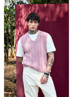 Snitch - Pink Bordeaux Cable Knitted Sweater Vest