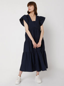 VERO MODA - Women Solid Navy Blue A-Line Dress