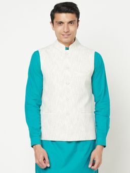 Fabindia - Cotton White Self Design Men Nehru Jacket