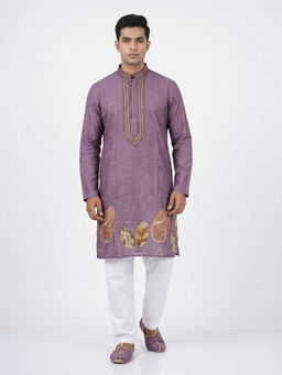 EKATVA ETHNIC - Purple Art Silk Foil Printed Kurta and Pyjama