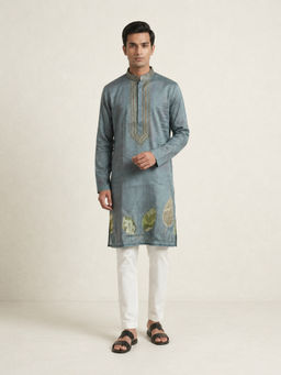 EKATVA ETHNIC - Gray Art Silk Foil Printed Kurta and Pyjama