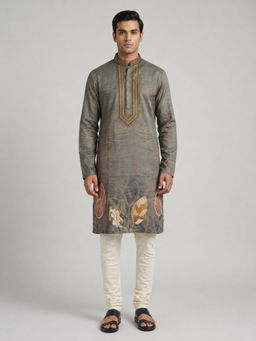 EKATVA ETHNIC - Mehendi Green Art Silk Foil Printed Kurta and Pyjama