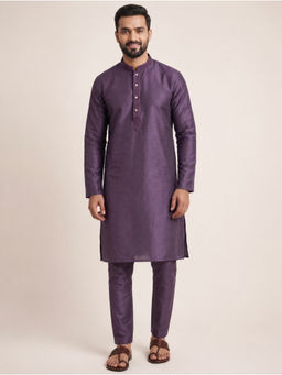 EKATVA ETHNIC - Purple Art Silk Plain Kurta and Pyjama