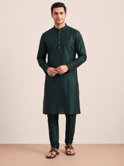 EKATVA ETHNIC - Bottle Green Art Silk Plain Kurta and Pyjama