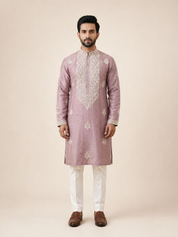 EKATVA ETHNIC - Onion Pink Linen Thread Embroidered Kurta and Pyjama