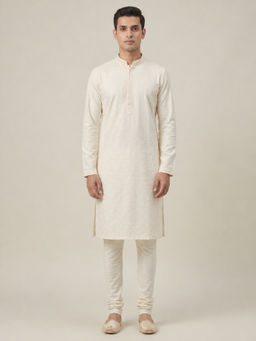 EKATVA ETHNIC - Cream Art Silk Self Jacquard Kurta and Pyjama