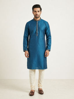 EKATVA ETHNIC - Teal Blue Art Silk Self Jacquard Kurta and Pyjama