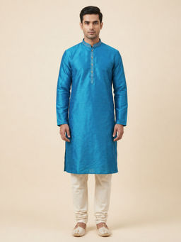 EKATVA ETHNIC - Turquoise Blue Art Silk Self Jacquard Kurta and Pyjama